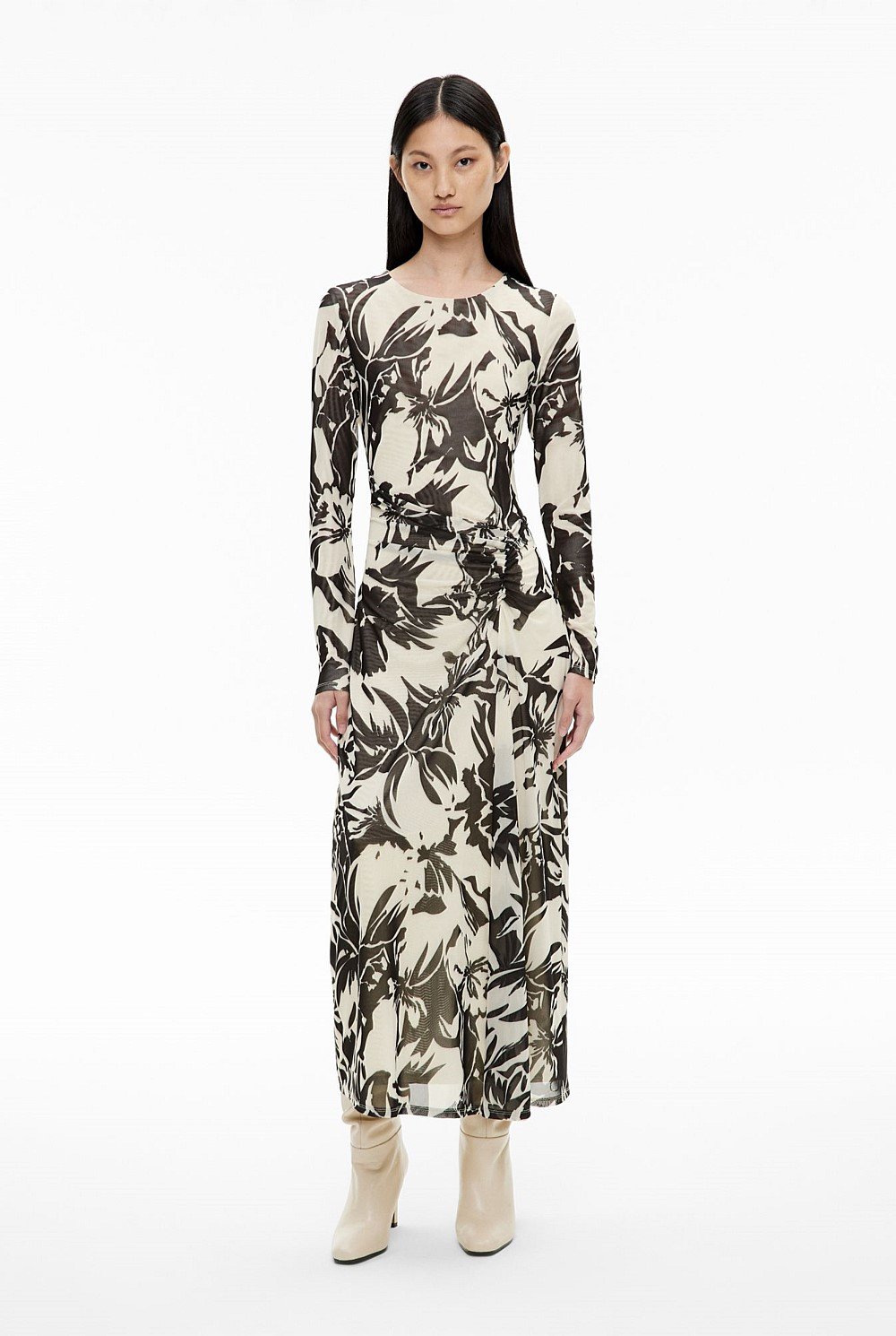 Crew Mesh Long Sleeve Dress