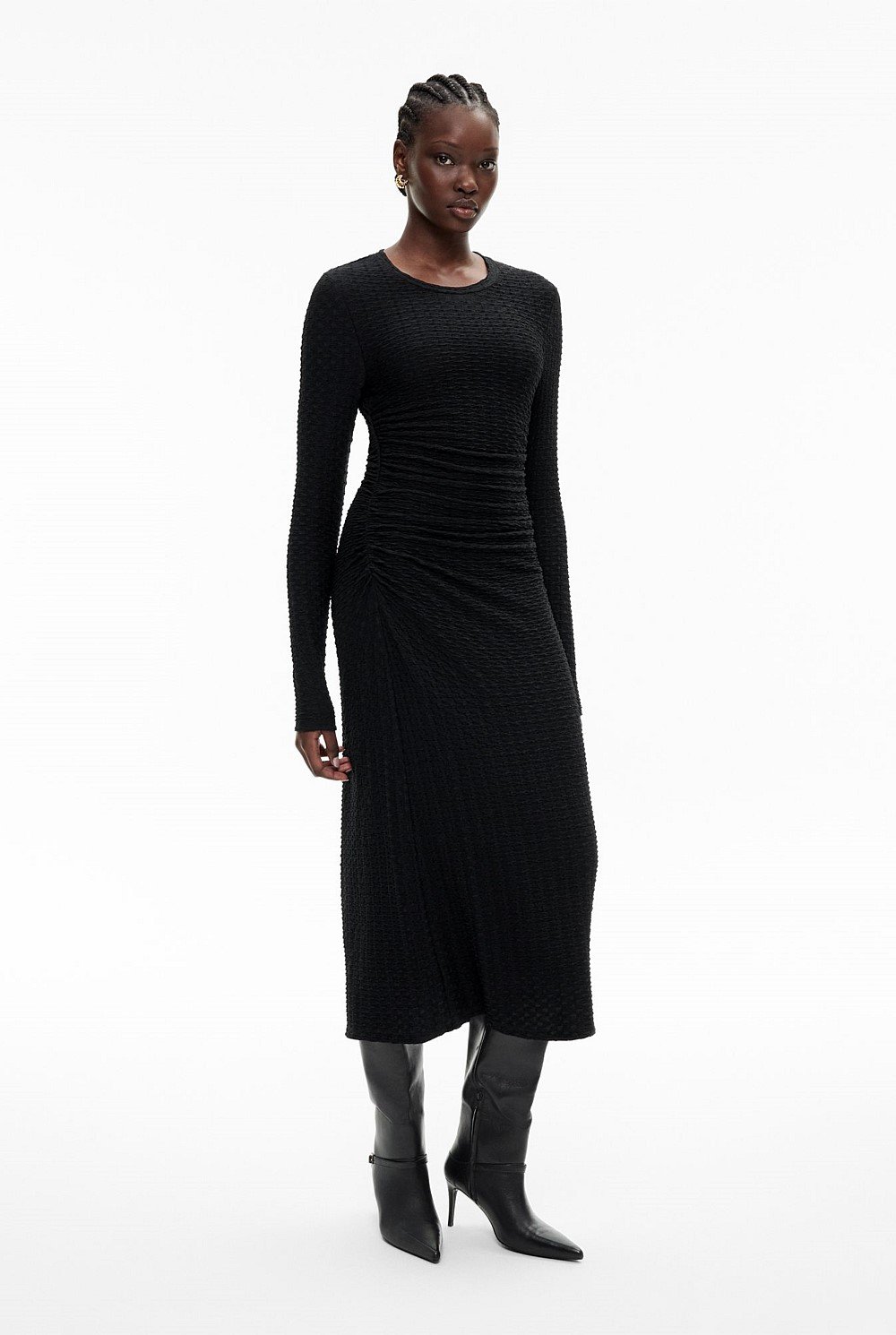 Textured Jersey Long Sleeve Dress