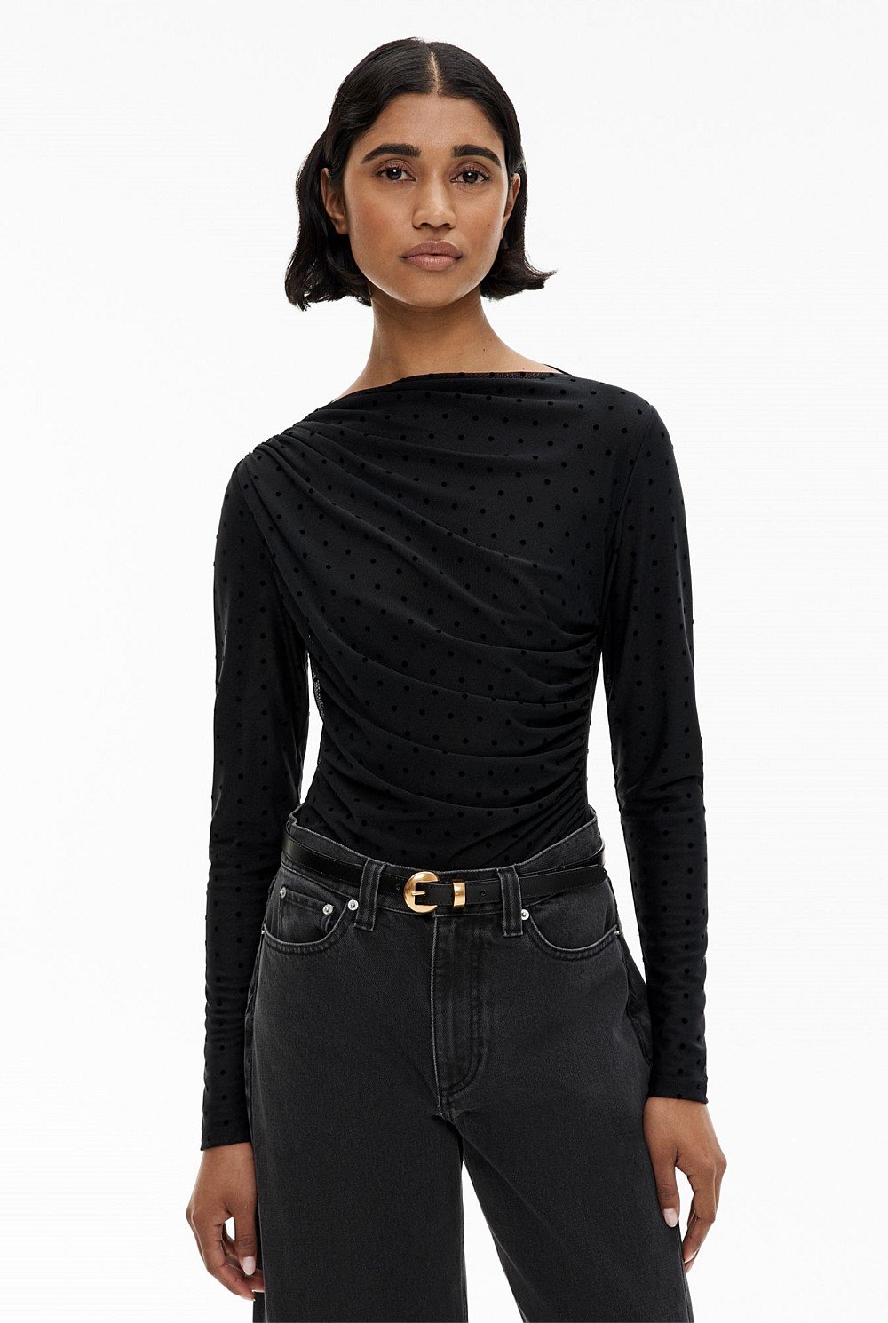 Mesh Drape Long Sleeve Top