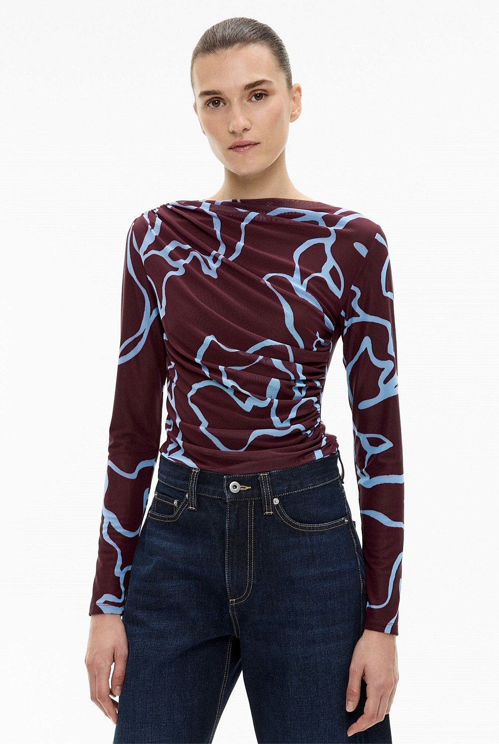 Mesh Drape Long Sleeve Top