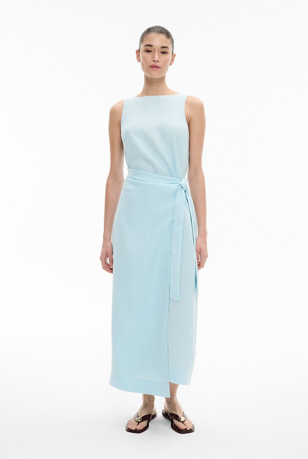 Linen Wrap Midi Dress