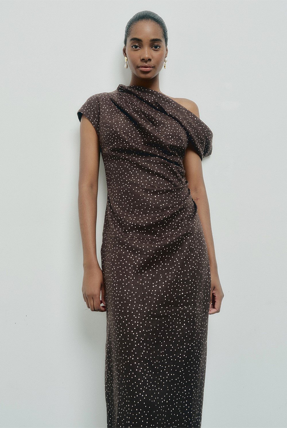 Draped Shoulder Midi Dress
