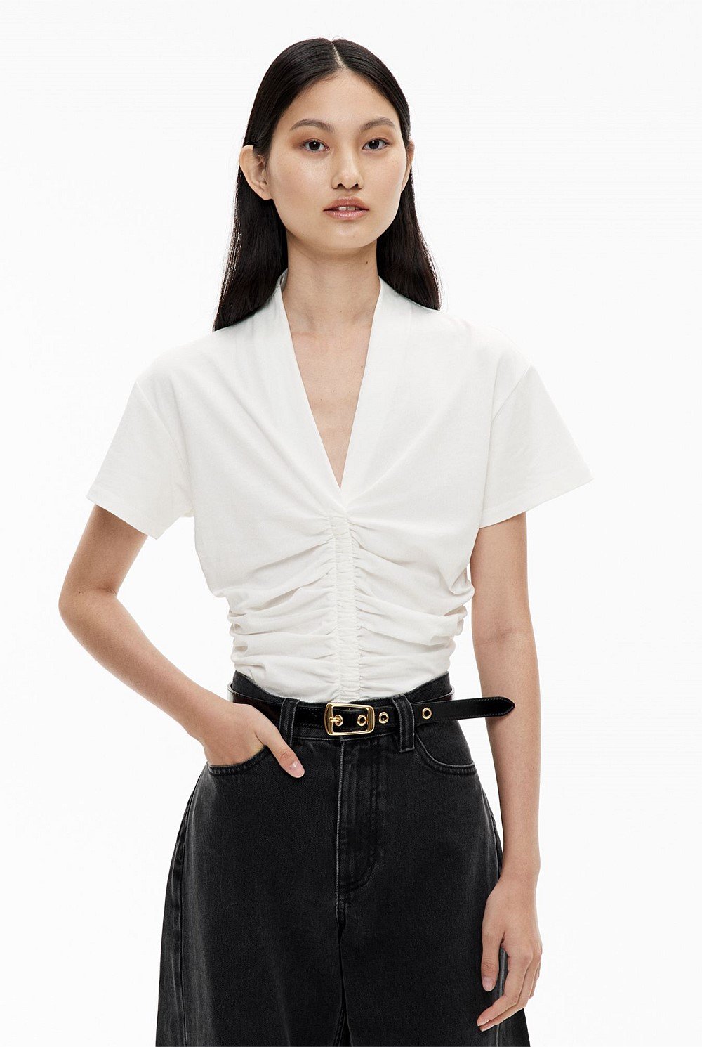 Gathered V Neck T-Shirt