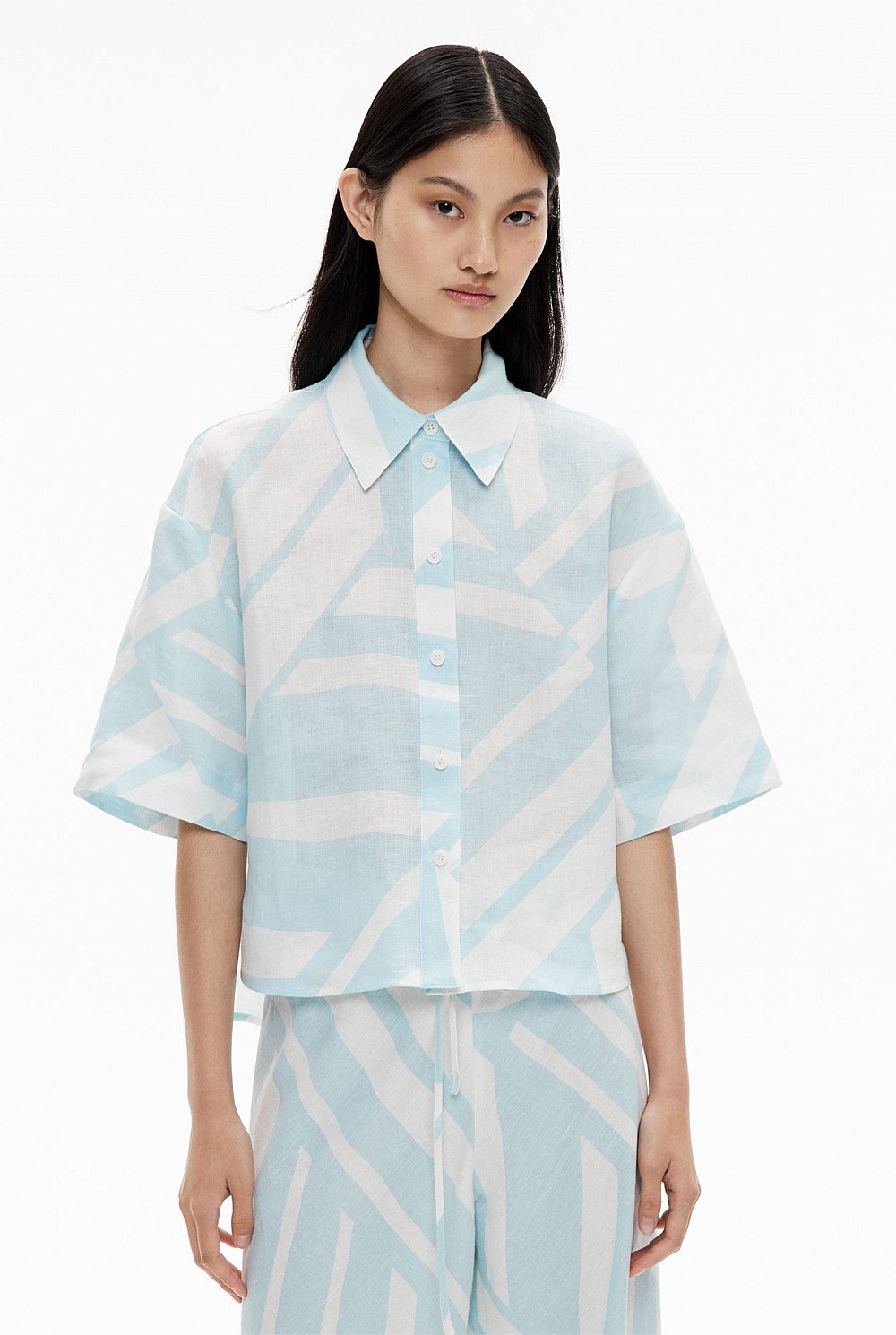 Short Sleeve Printed Linen Shirt