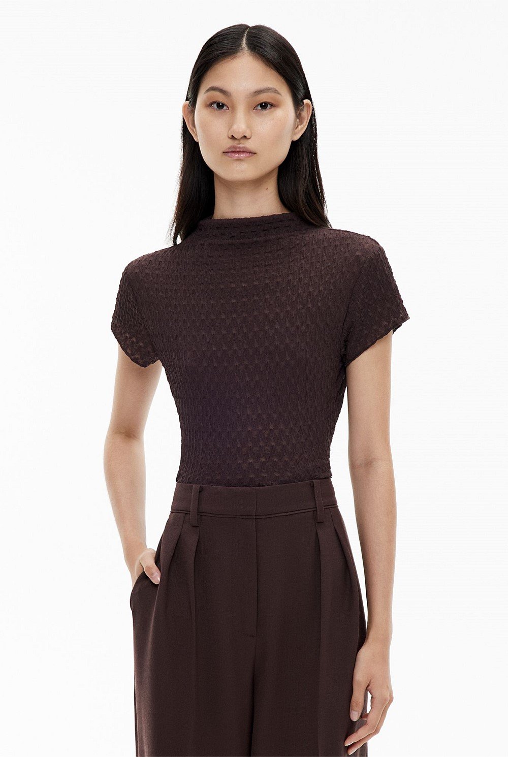 Textured Cap Sleeve T-Shirt