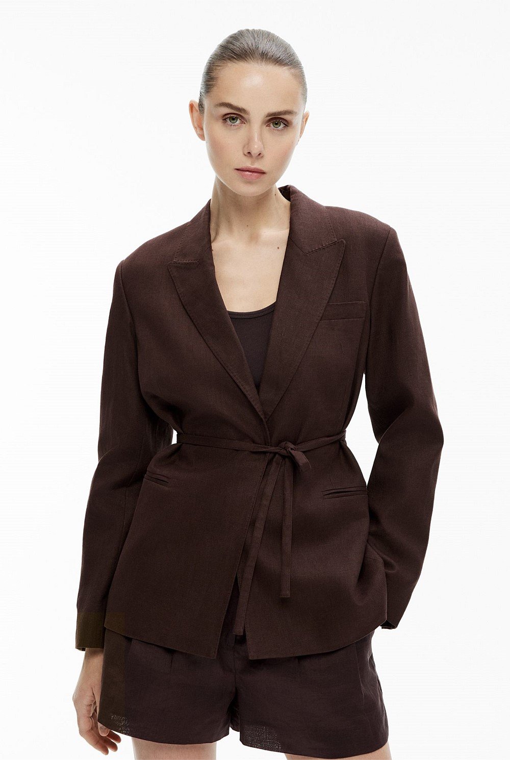 Tie Detail Linen Blazer