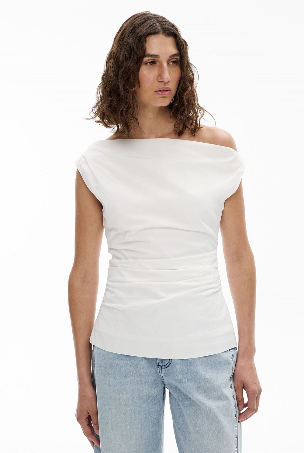 MakeMeChic Women's One Shoulder Vest Top - Asymmetrical Button Down Sleeveless