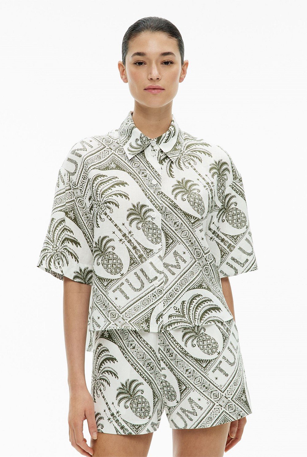 Short Sleeve Printed Linen Shirt