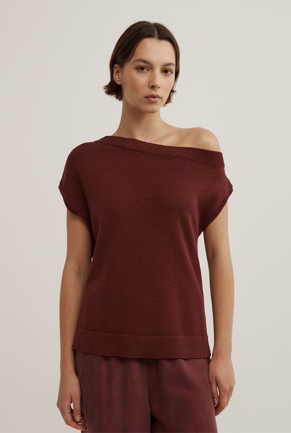 Rhubarb Off Shoulder Knit Top Women s Short Sleeve Tops Witchery