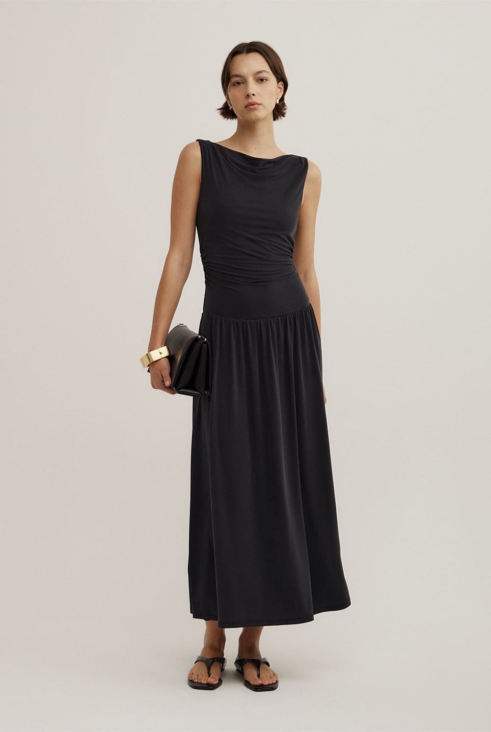 Draped Boat Neck Dress