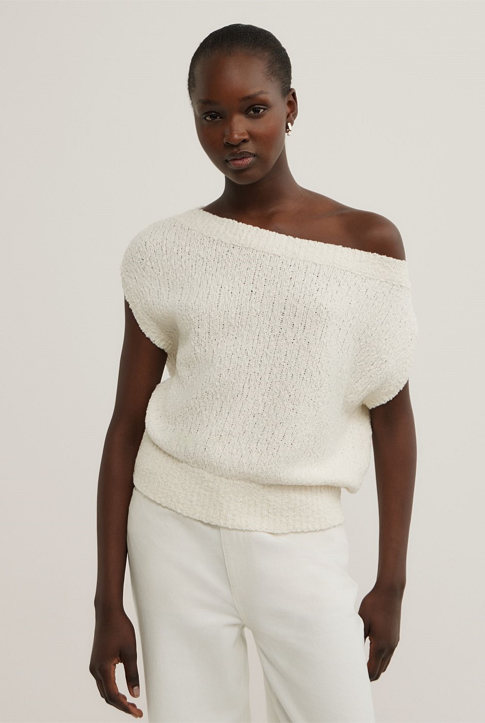 Textured Asymmetric Knit Tank Top