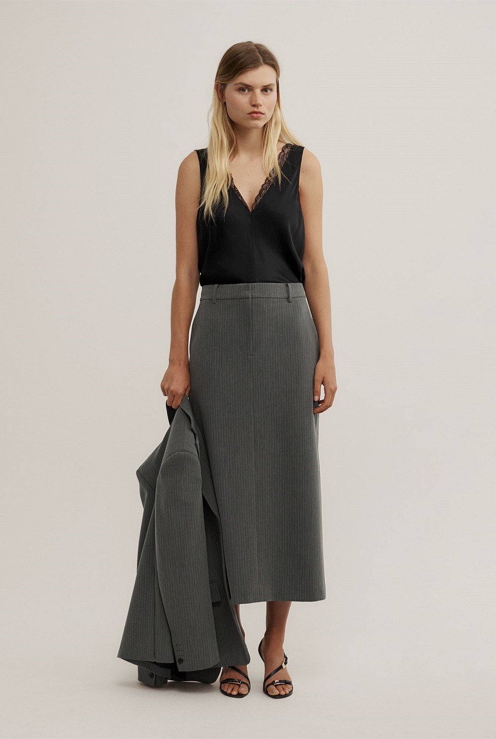 Pinstripe Midi Skirt