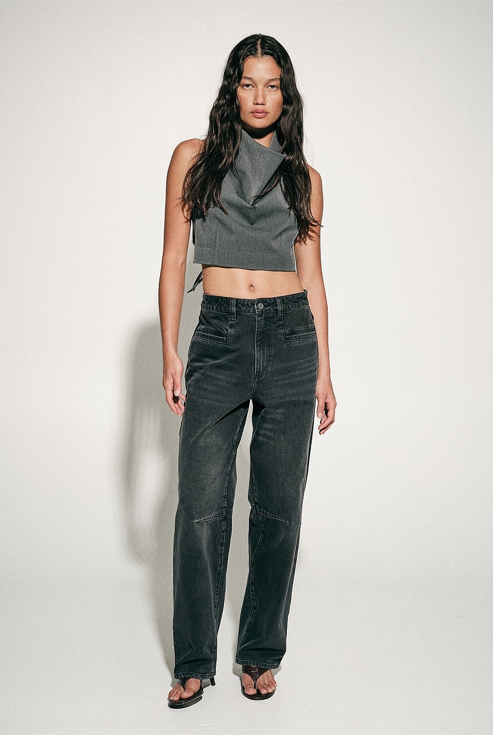 Pocket Detail Barrel Jeans