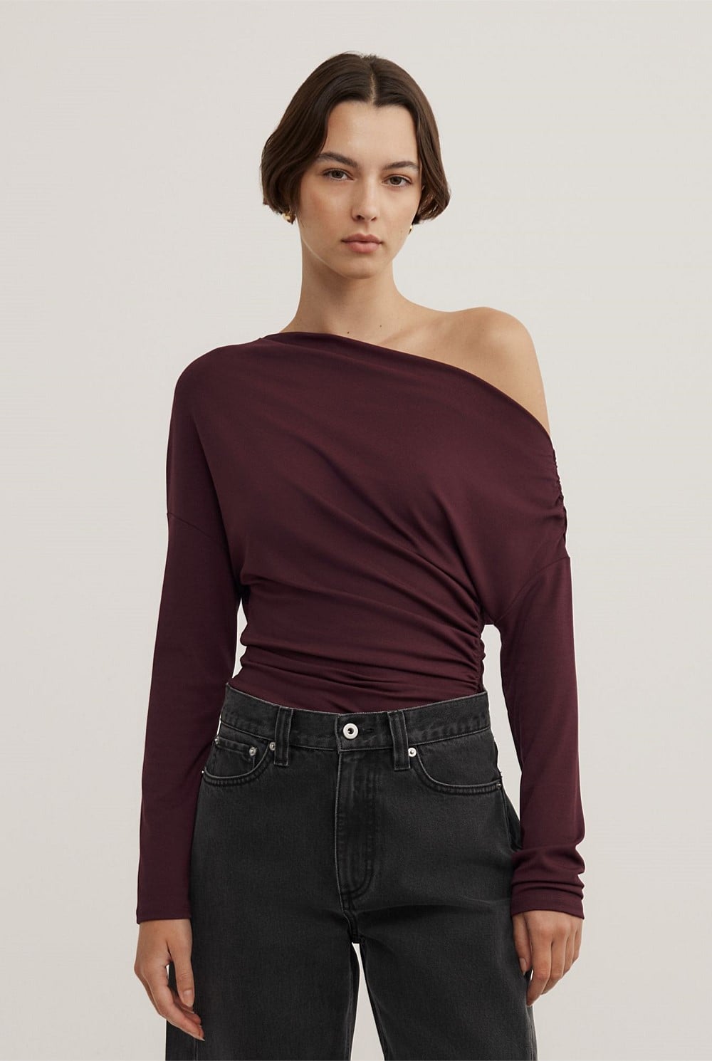 Asymmetric Draped Long Sleeve Top