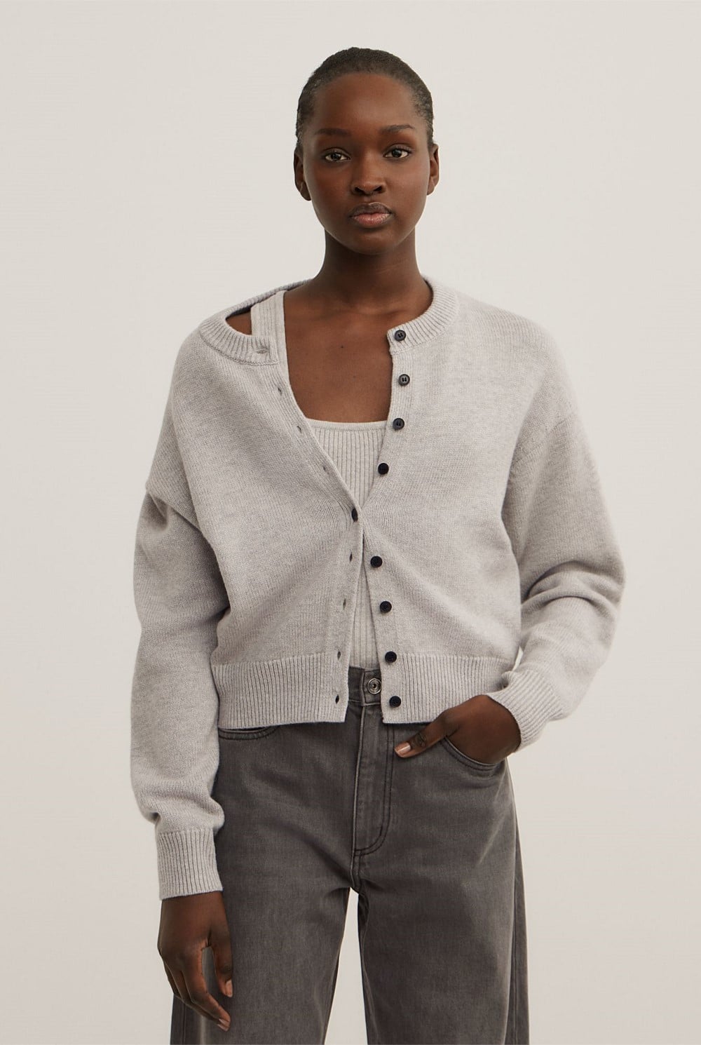 Crew Neck Button Cardigan