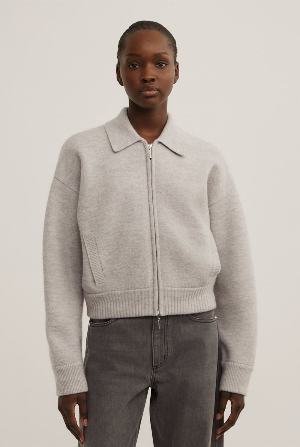 Wool Knit Bomber Jacket