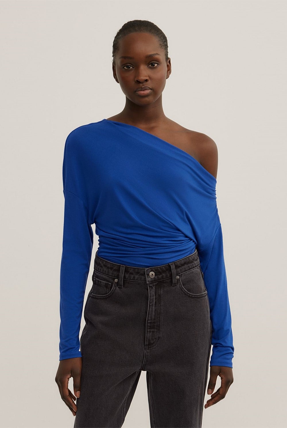 Asymmetric Draped Long Sleeve Top