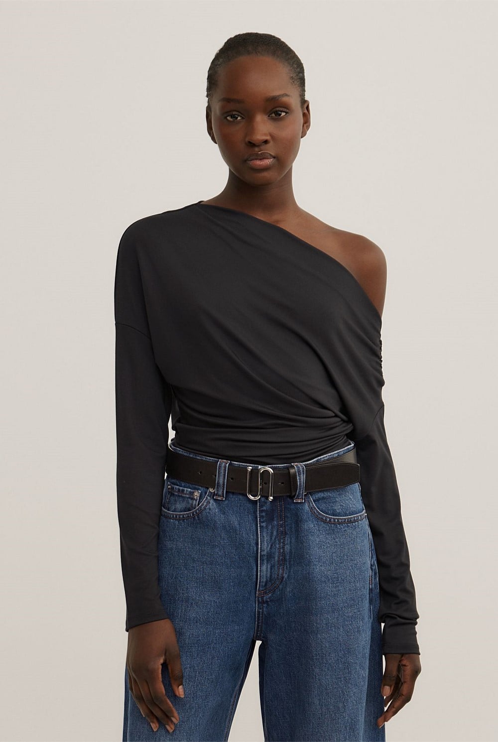Asymmetric Draped Long Sleeve Top