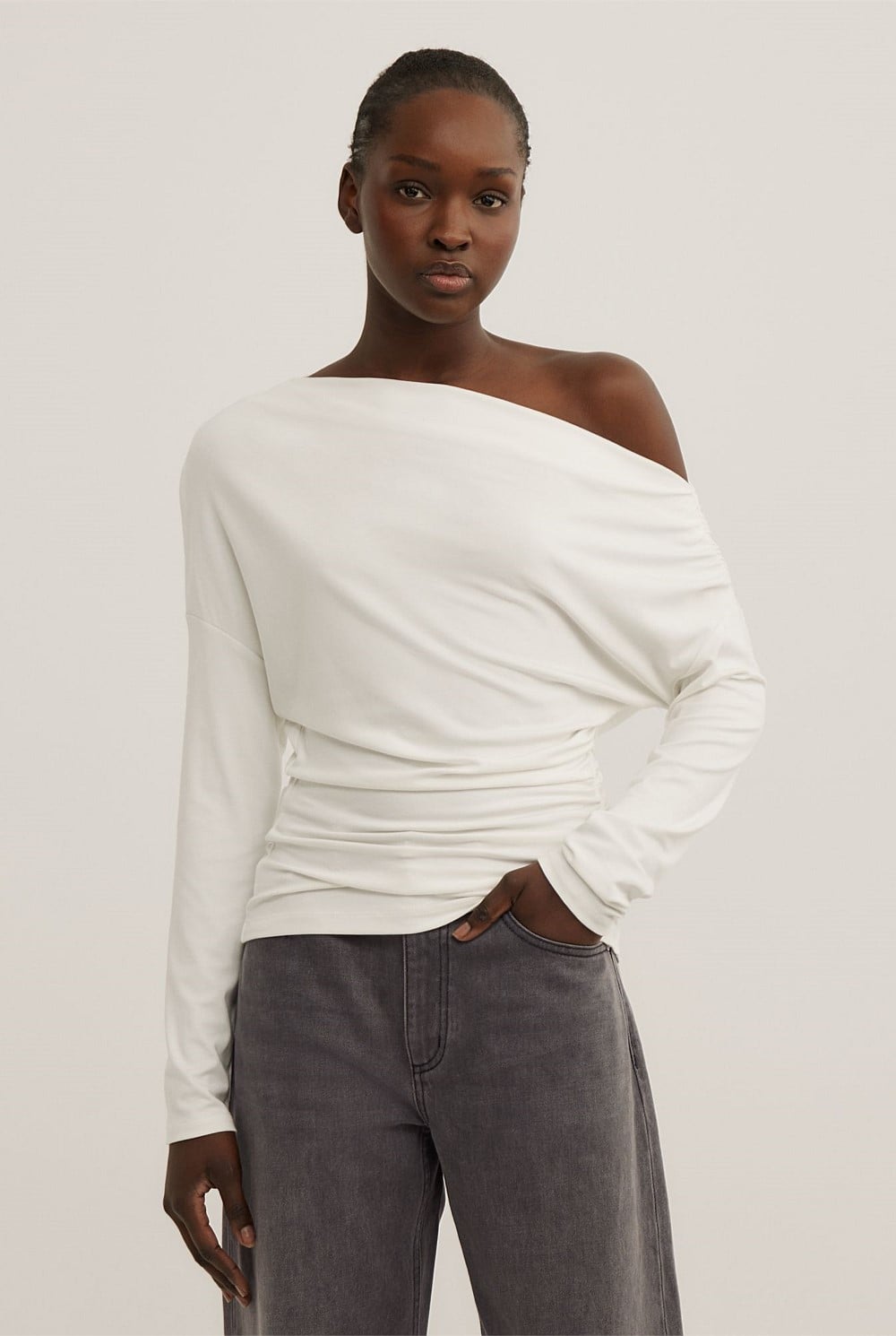 Asymmetric Draped Long Sleeve Top