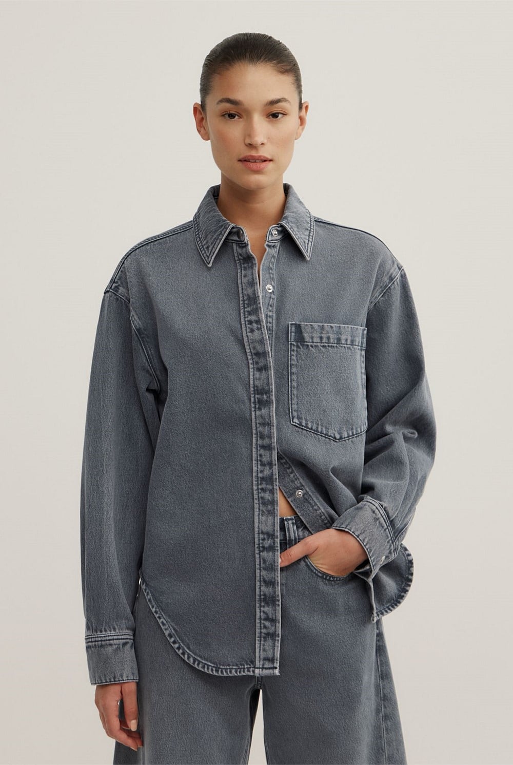 Boxy Long Sleeve Denim Shirt