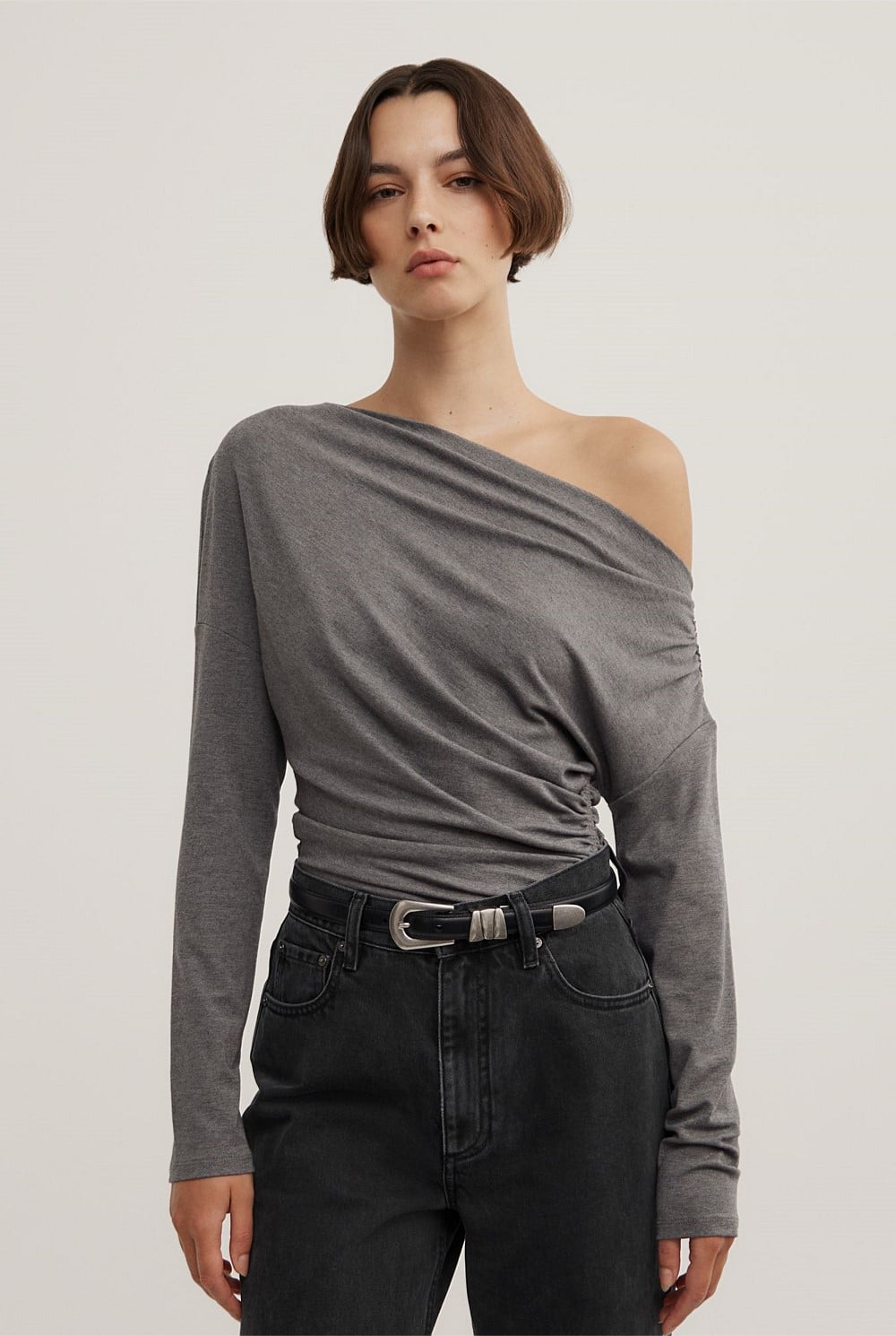 Asymmetric Draped Long Sleeve Top