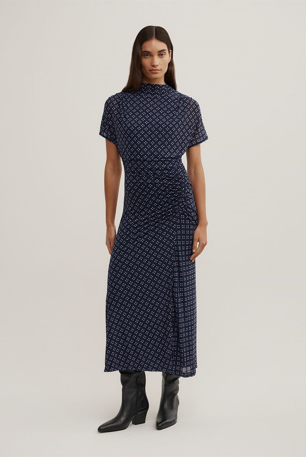 Mock Neck Mesh Dress