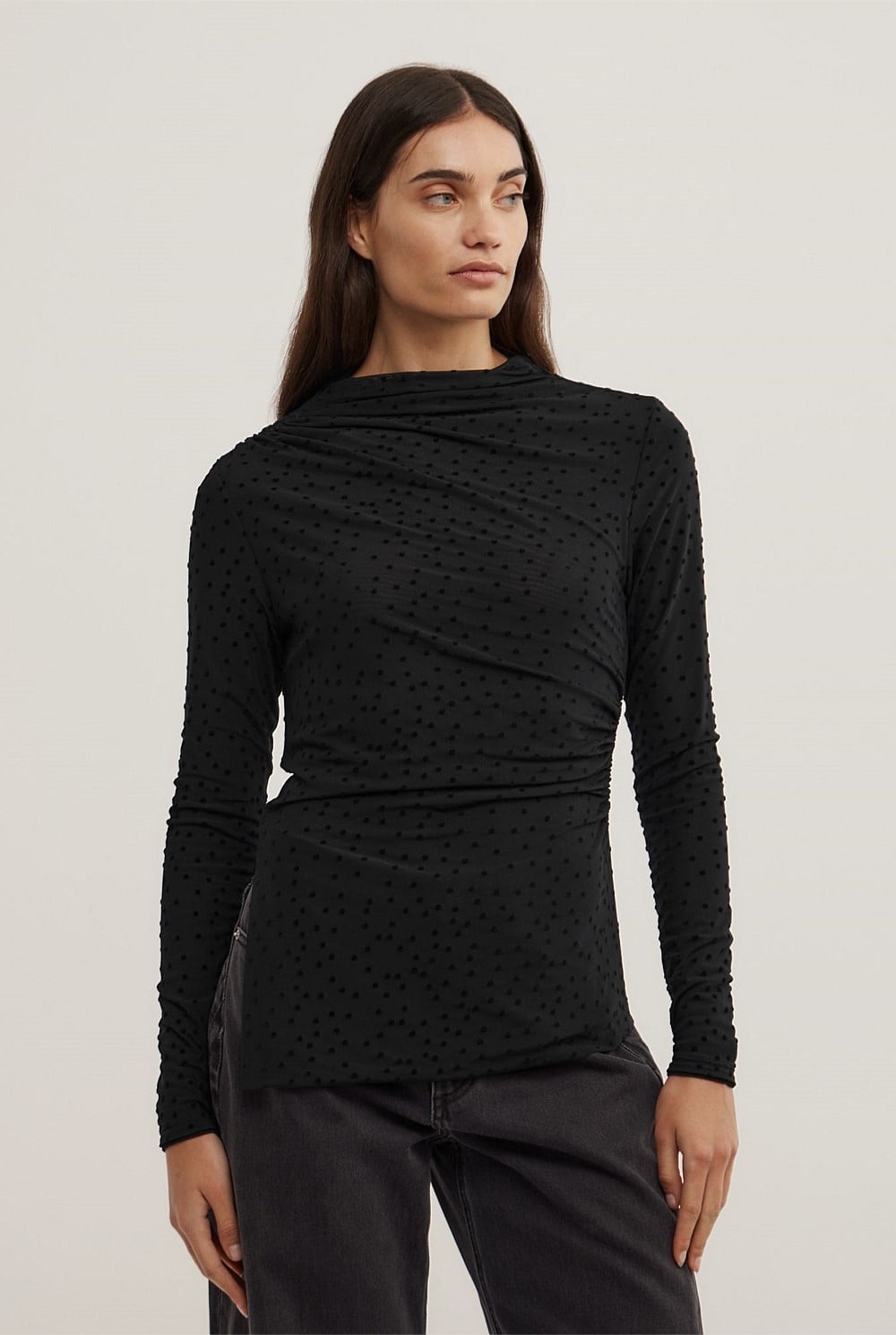 Asymmetric Flocked Long Sleeve Top