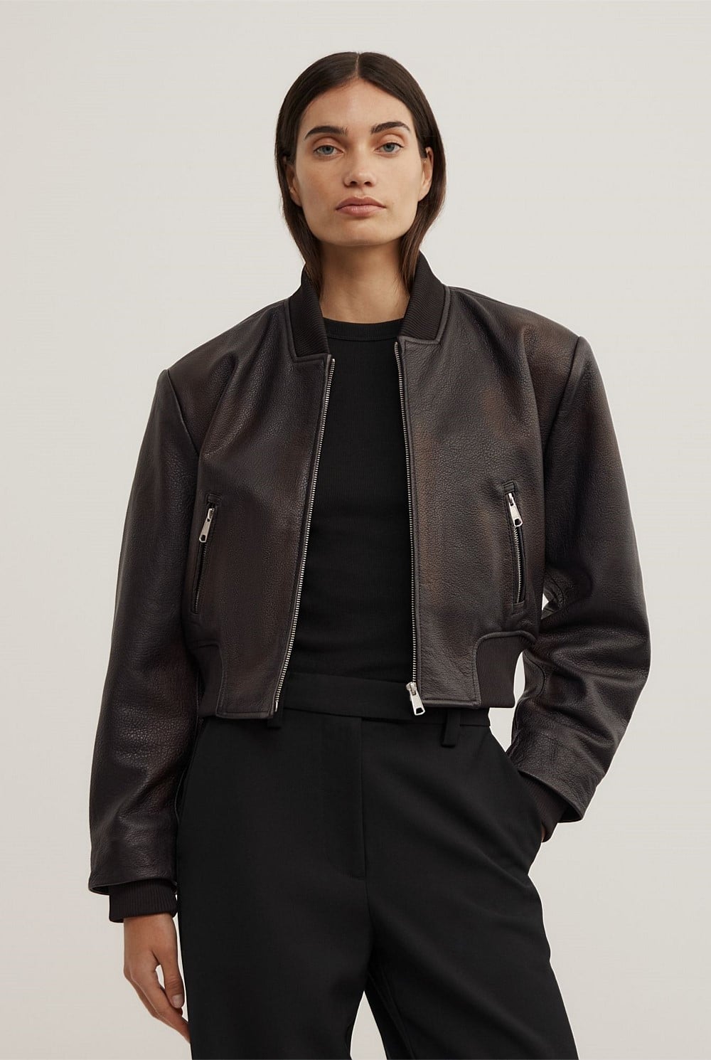 Crop Burnished Bomber Jacket