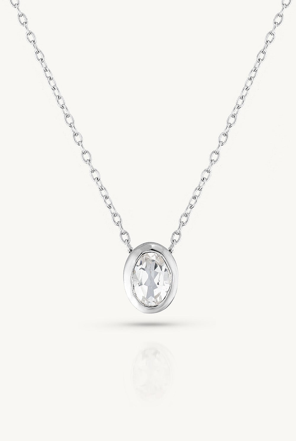 April Topaz Silver Oval Birthstone Necklace
