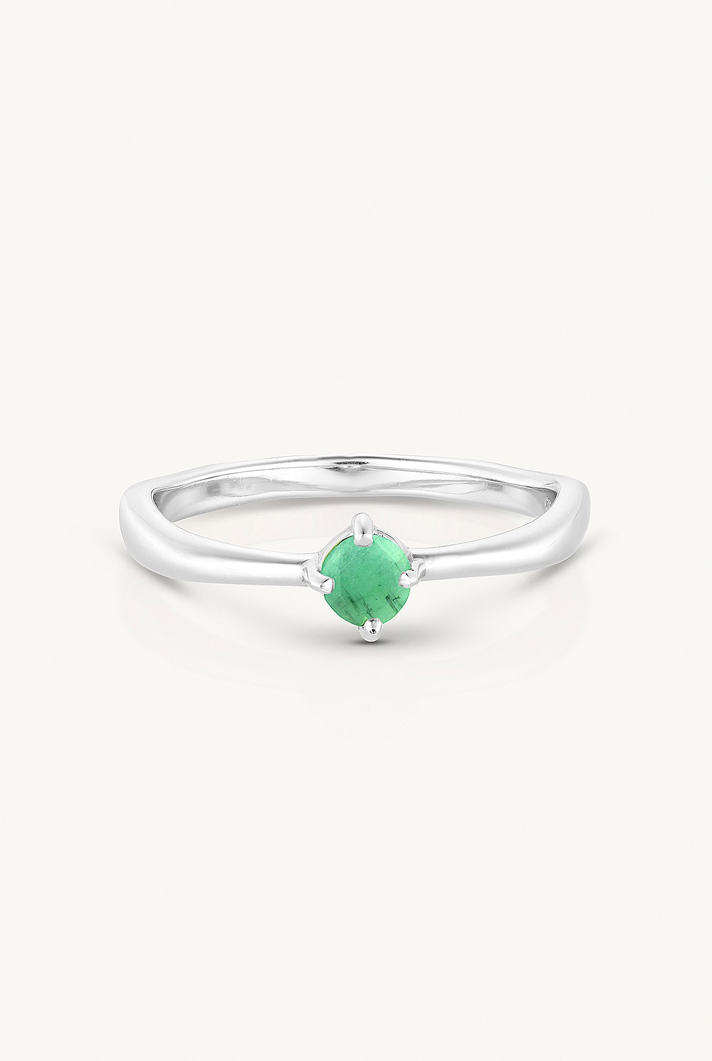 May Emerald Silver Birthstone Ring