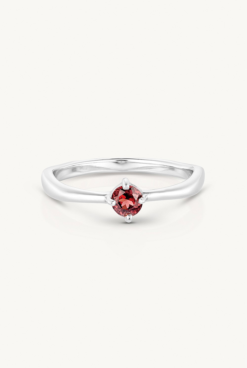 January Garnet Silver Birthstone Ring