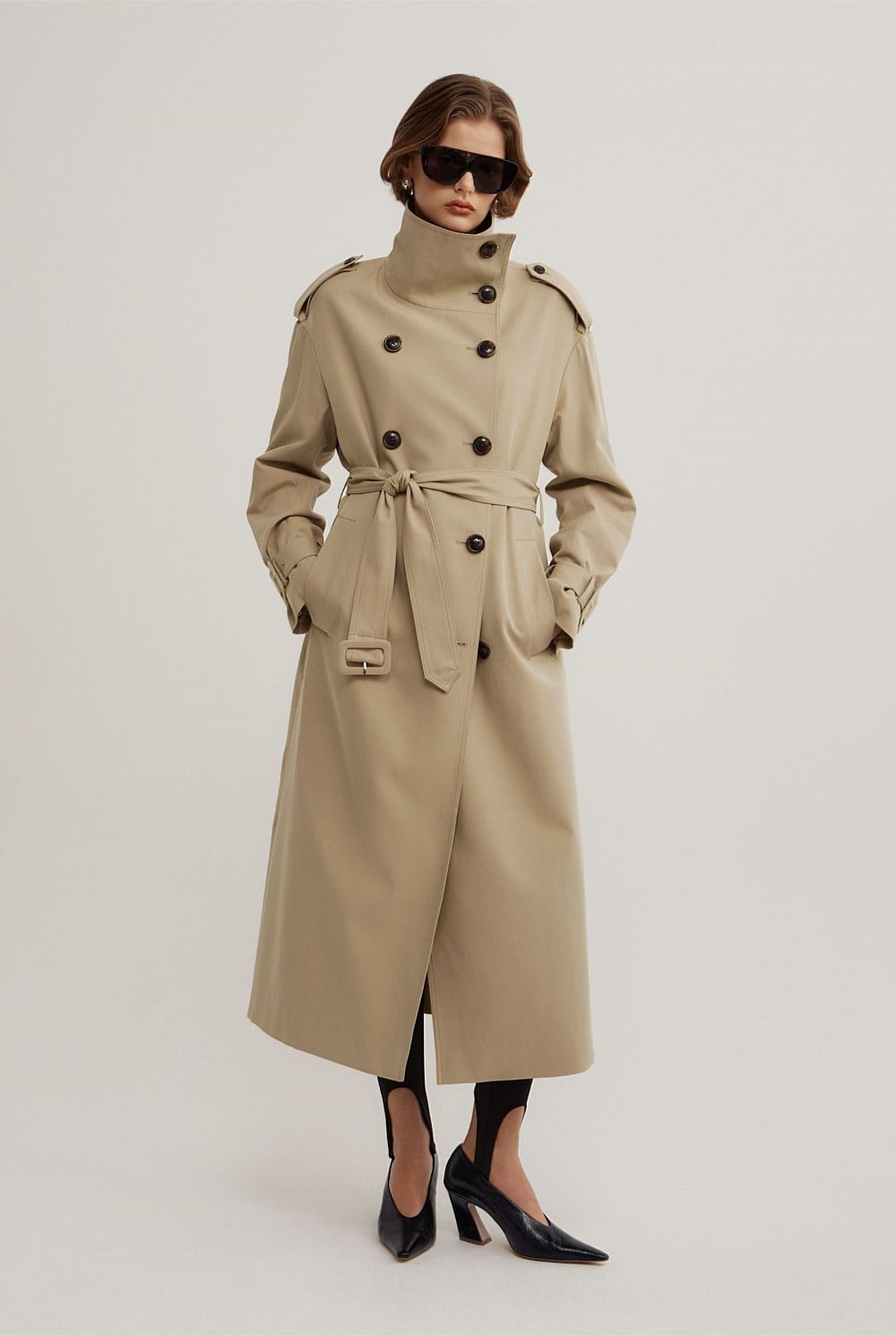 Funnel Collar Trench Coat