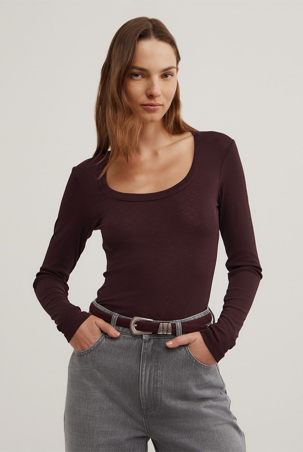 Scoop Neck Long Sleeve Top