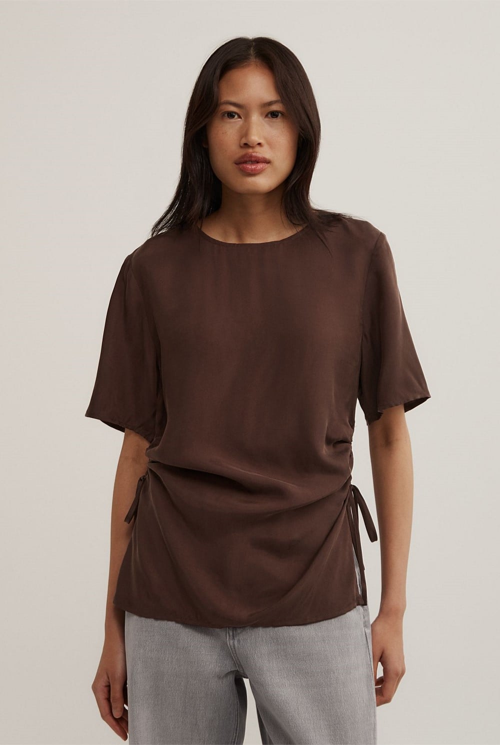 Ruched Woven T-Shirt