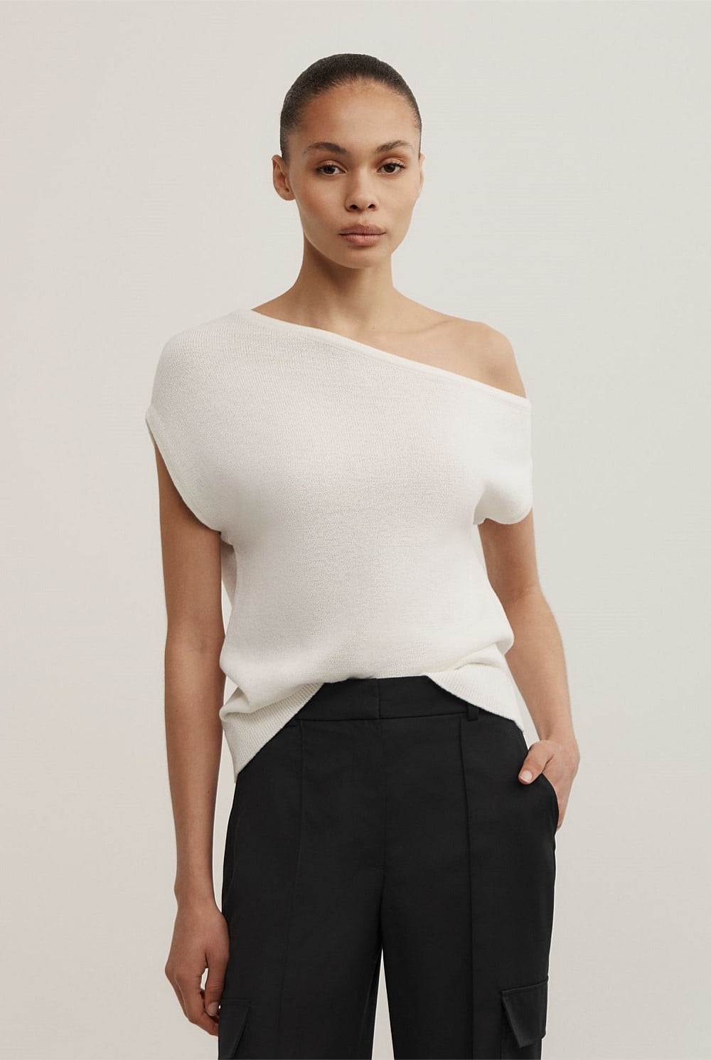 Asymmetric Short Sleeve Slouch Knit