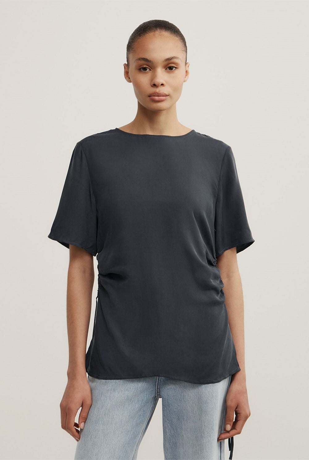 Ruched Woven T-Shirt