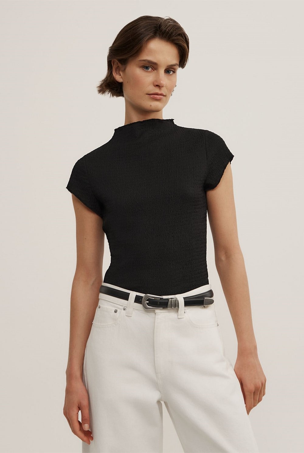 High Neck Textured T-Shirt