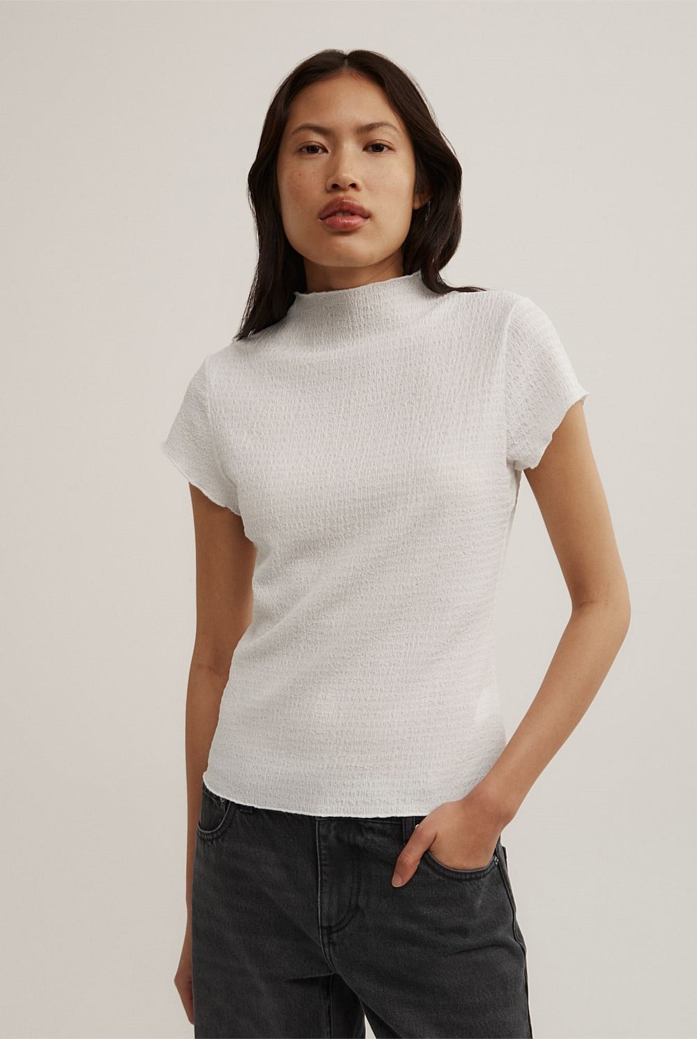 High Neck Textured T-Shirt