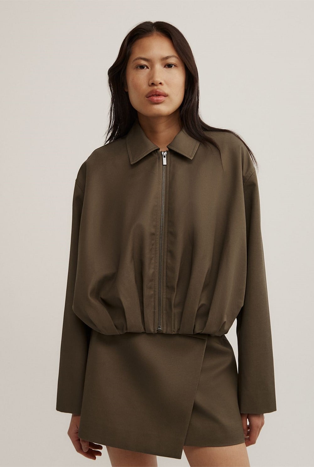 Gathered Hem Bomber Jacket