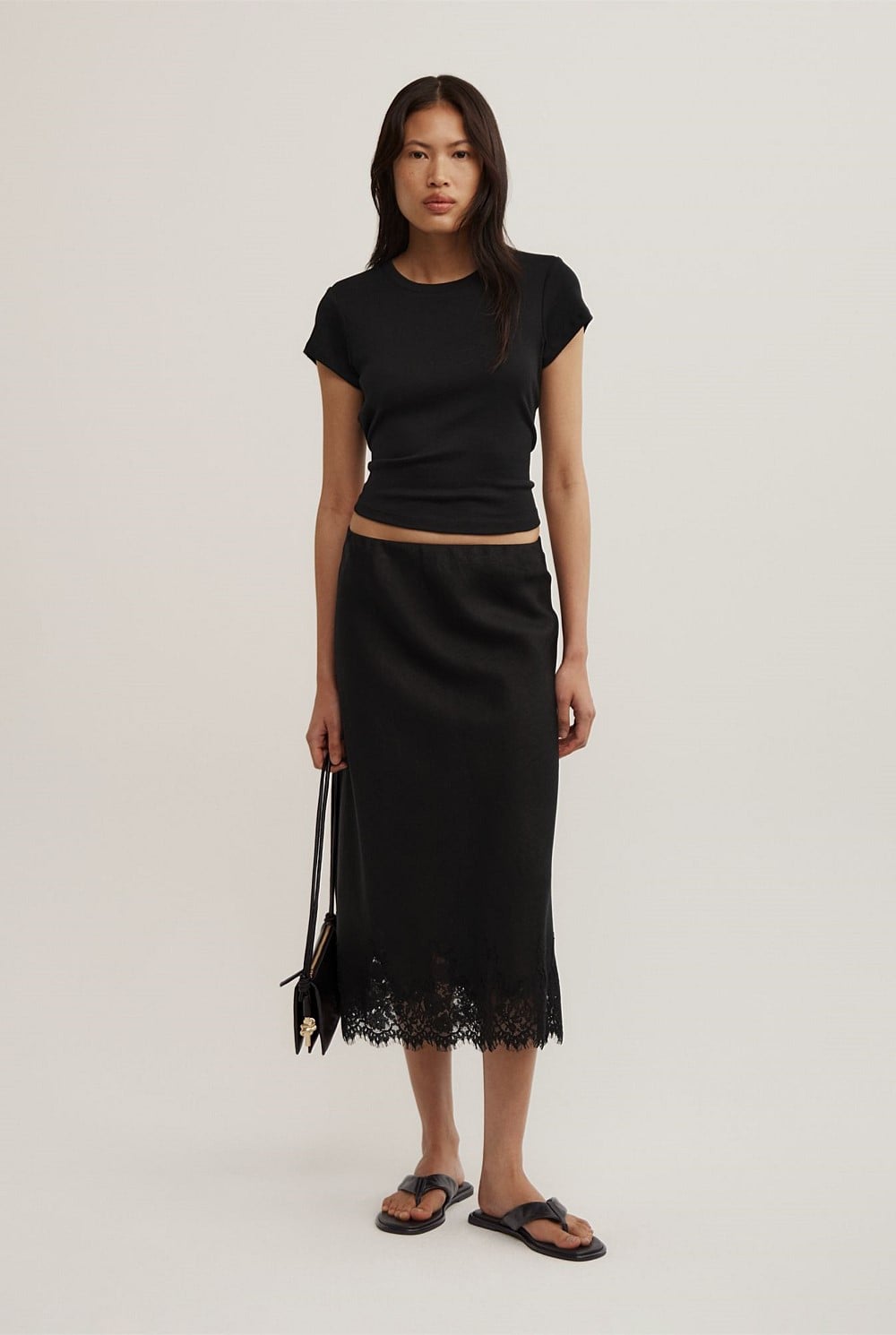Linen Lace Midi Skirt