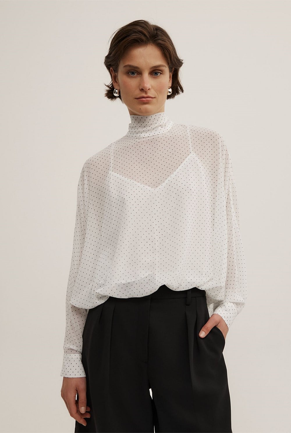 Gather Hem High Neck Shirt