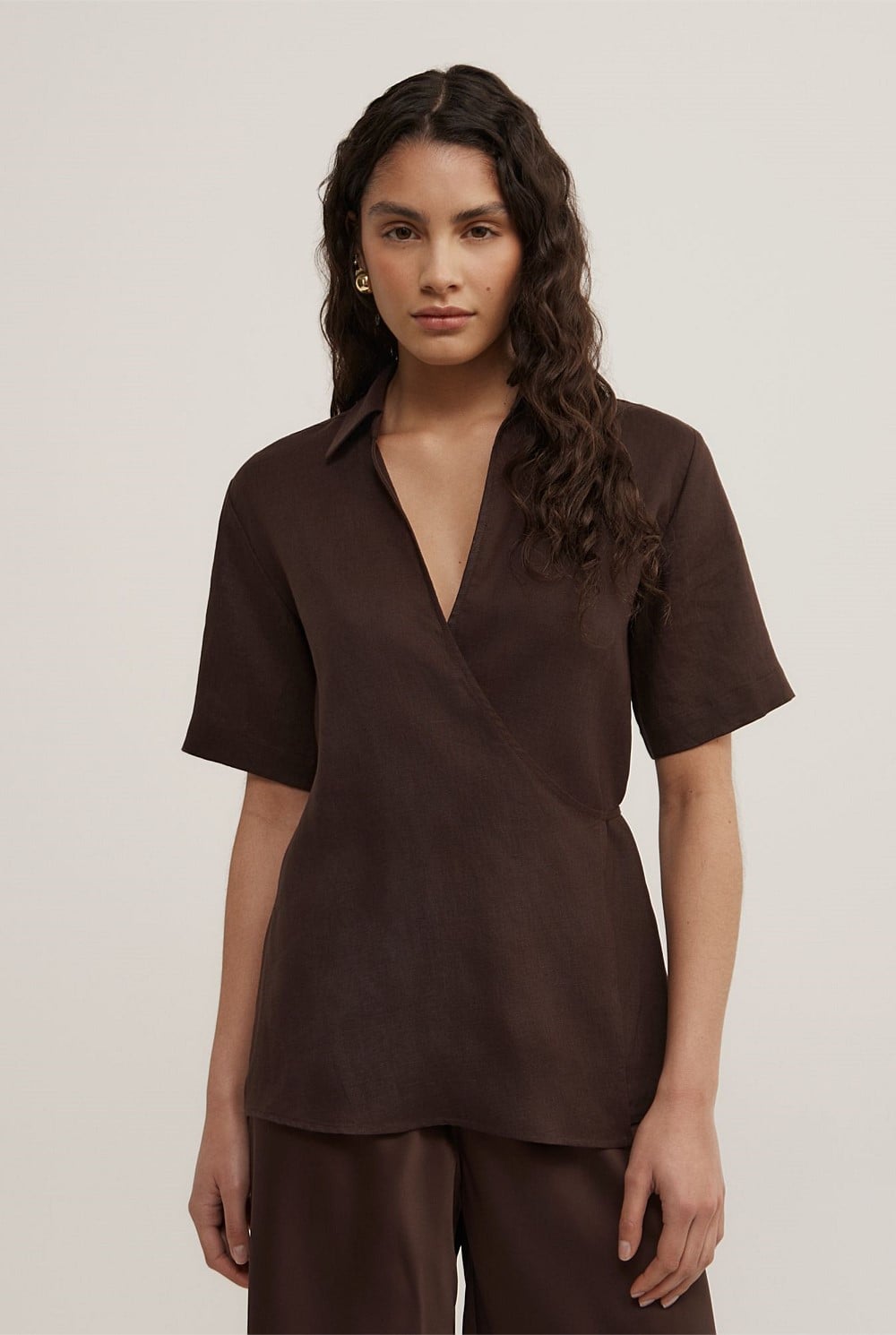 Wrap Linen Short Sleeve Shirt