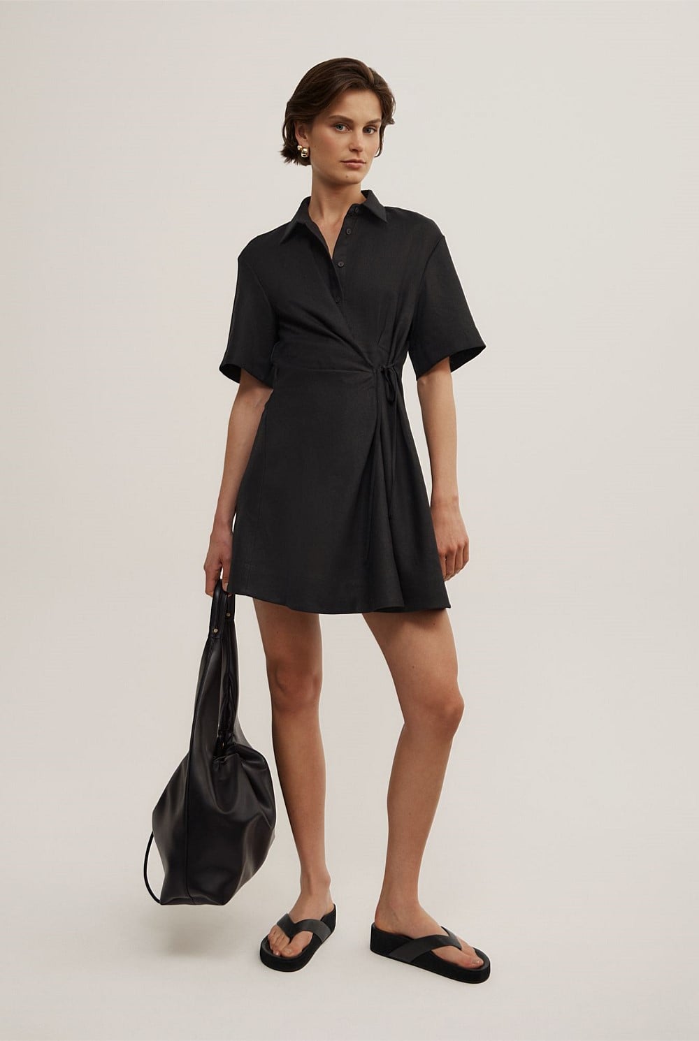 Tie Mini Shirt Dress