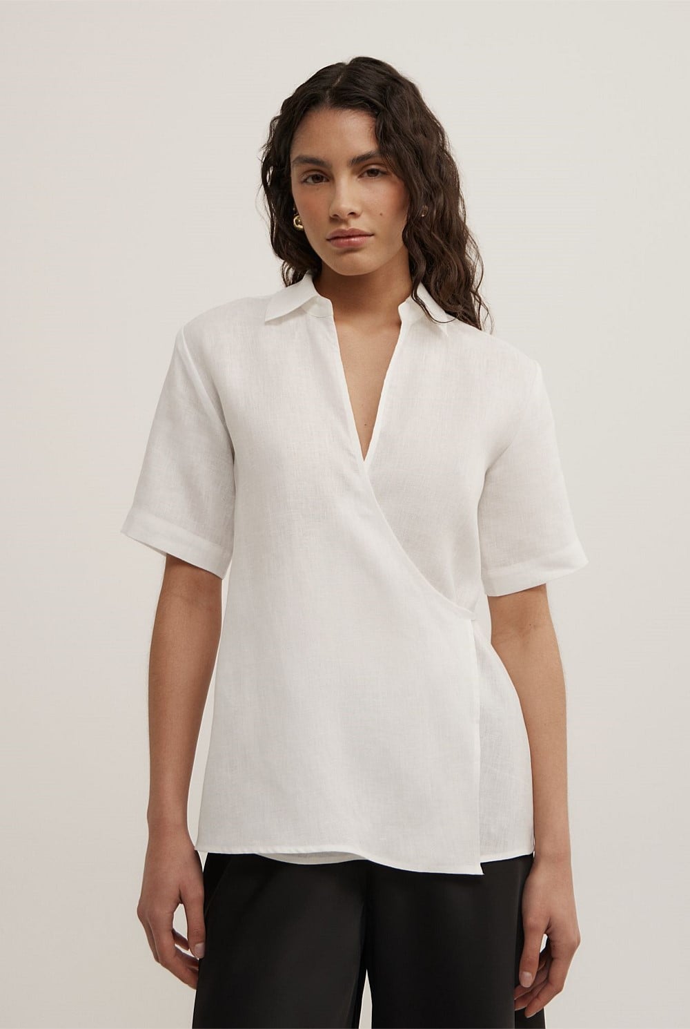 Wrap Linen Short Sleeve Shirt