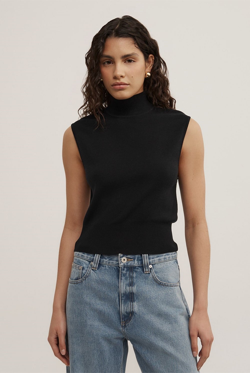 High Neck Open Back Knit