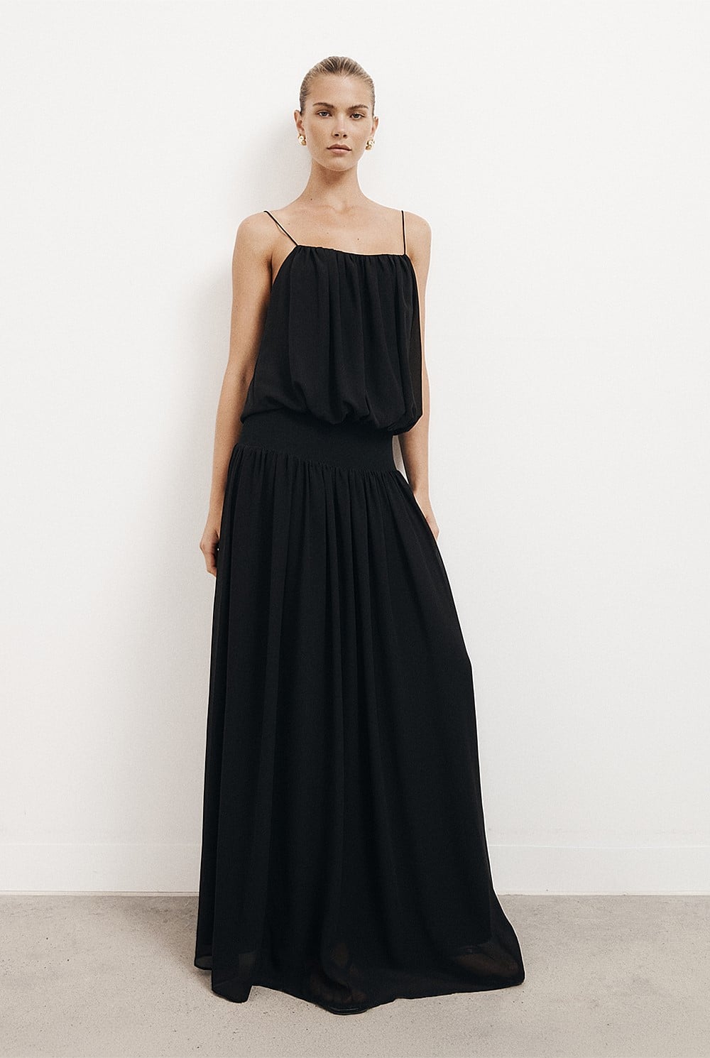 Blouson Drape Maxi Dress