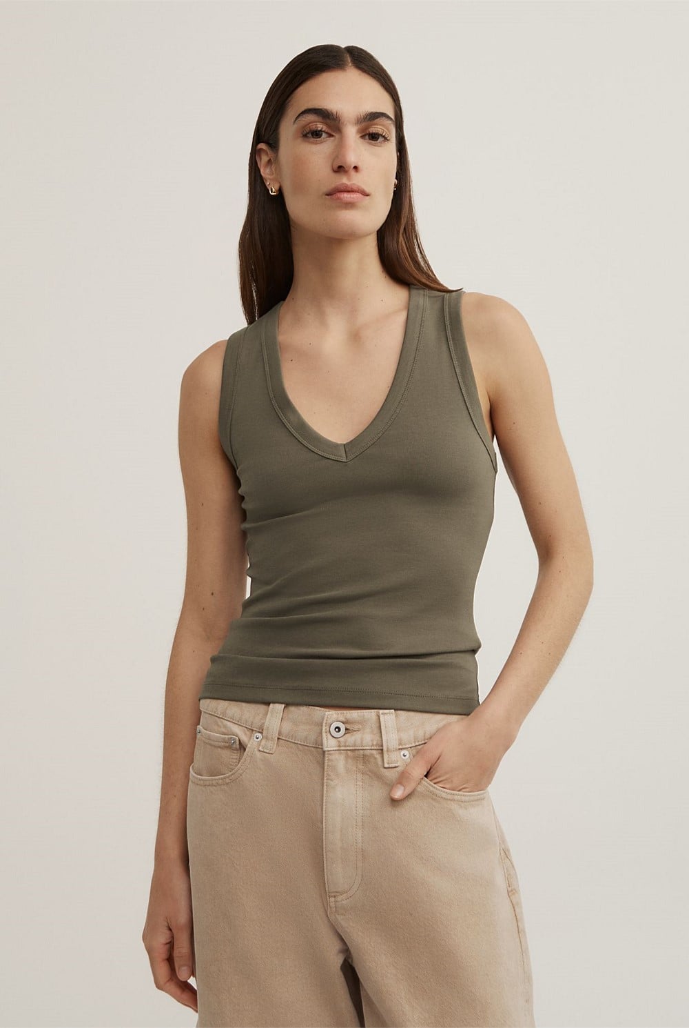 Fine Rib V-Neck Tank