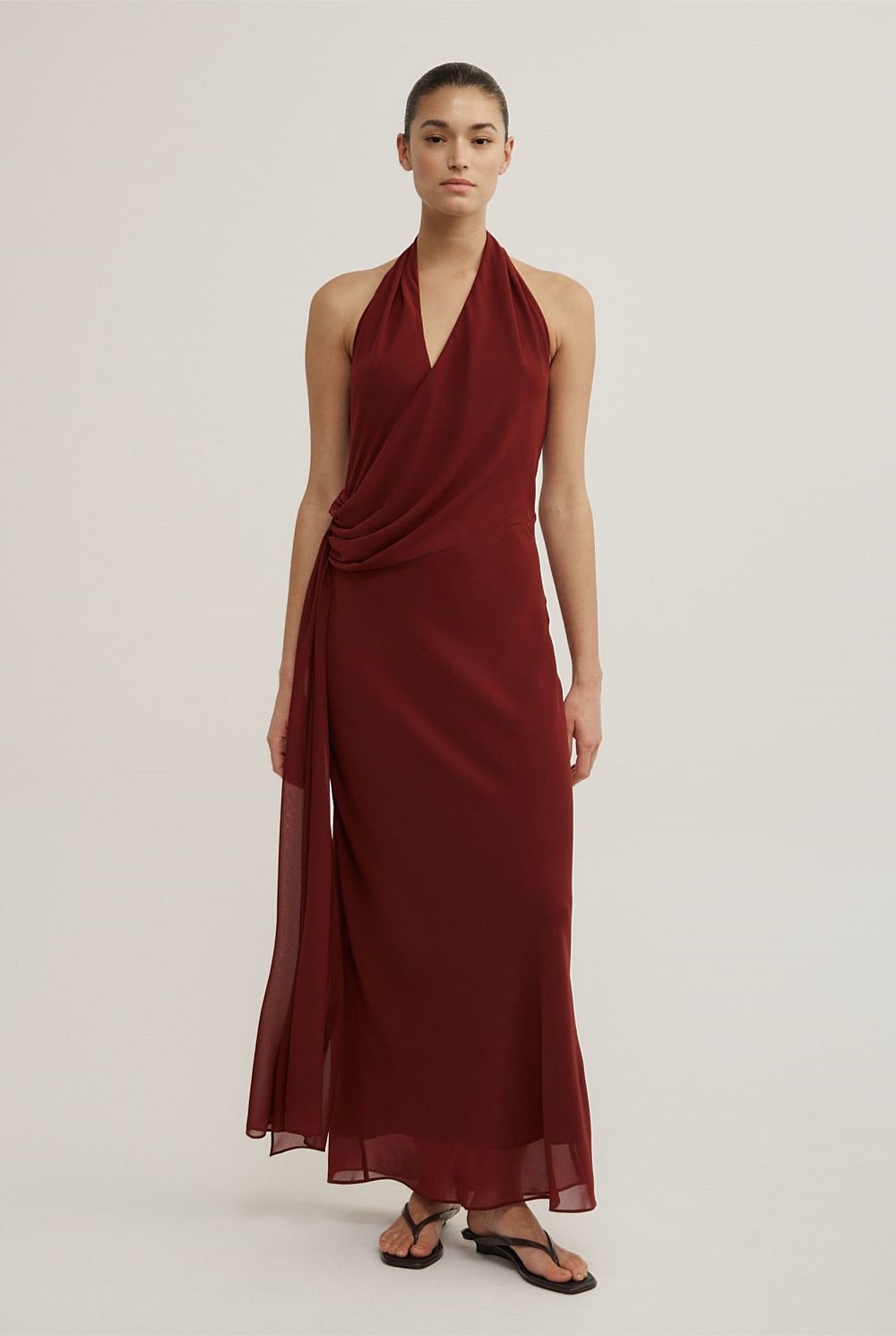 Halter Drape Tie Maxi Dress