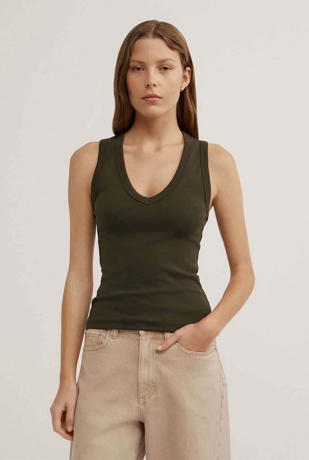 Fine Rib V-Neck Tank