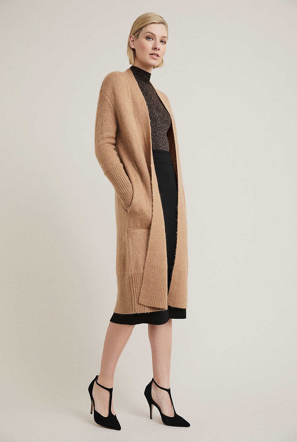 Rib Trim Long Cardigan